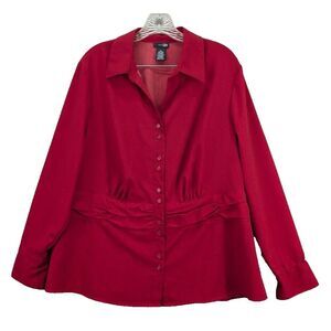 East 5th Women's Plus‎ 1X Babydoll Red Blouse Polka Dot Valentine Casual Career